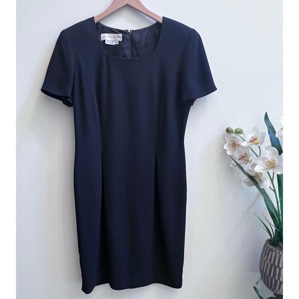 Vintage Maggy London Women's Black Short Sleeve‎ Pencil Midi Dress Size 10